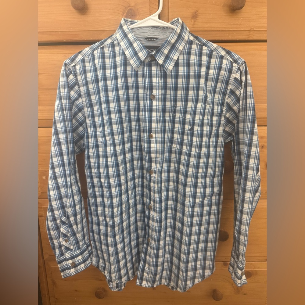 Nautica Boys 14/16 Blue Plaid Button Down Shirt